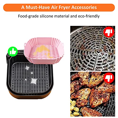 Ycqqpro Air Fryer Silicone Liners, 3-Pack Reusable Air Fryer Silicone Basket Pot, 8 Inch Square Air Fryer Inserts, Heat Resistant Easy Clean Kitchen Gadgets For 4 To 7 Qt Air Fryers Oven Accessories #TOP6