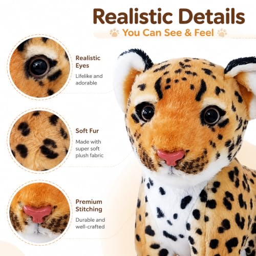 TUKVESZE Brown Cheetah Stuffed Animals 9.8 inch, Cute & Lifelike Leopard Stuffed Animals Plush Toy Gifts for Boys and Girls (9.8 inch) by TUKVESZE - Used condition - Image 4