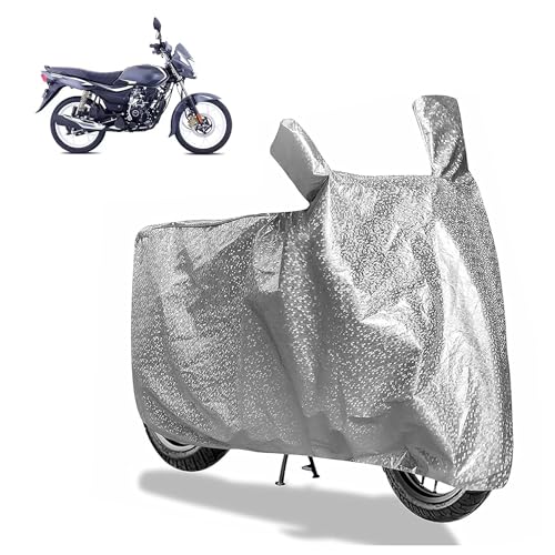 Image of Sulfar Bike Cover for Bajaj Platina 110 (ABS Variant) | Waterproof, Dustproof & UV Protected | All Weather Two Wheeler Cover (Silver) New 2026 Variants