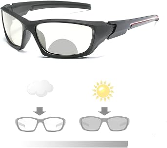 Transition Photochromic Bifocal Reading Glasses for Mens and Womens, Square Sports Sunglasses Readers 0+4.00