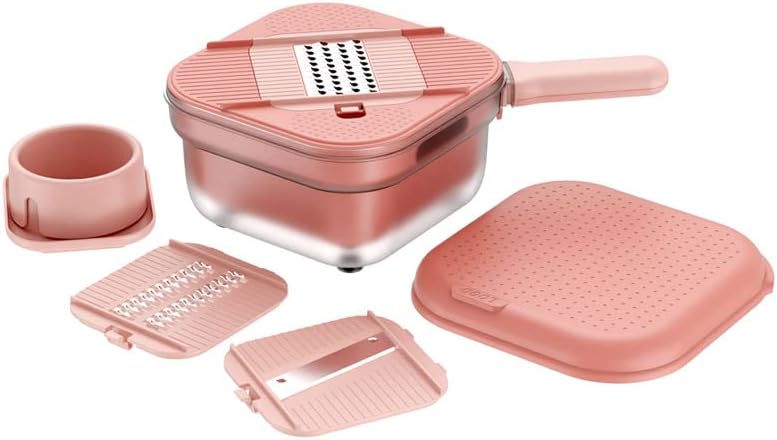 Multifunctional Vegetable Slicer With Storage Box Manual Handheld Grater With 3 Interchangeable Blades Food-Grade Kitchen Chopper For Potato Carrot Cucumber Onion Salad(White)