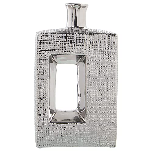 DRW Jarrón de sobremesa Rectangular Moderno de cerámica en Plateado 19x6x30cm Cover