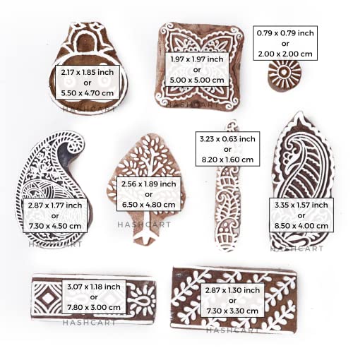Image of Hashcart | Set of 10 | Multi Shape Designer Stamps for Scrapbooking | Wooden Blocks for Project Designing | Henna Mehndi | Clay | Pottery Craft | Saree Border | Project Making