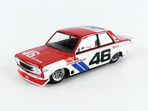 TSM Modelo Datsun 510 Pro Street Versión 2 #46 BRE Rojo y Blanco (Diseñado por Jun Imai) Kaido House 1/64 Modelo de auto fundido a presión por True