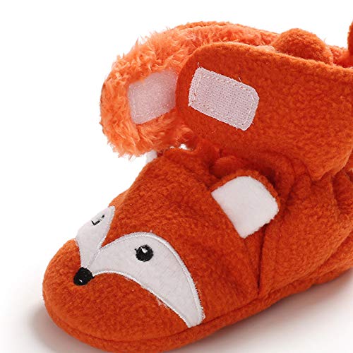Idzn Baby Girls Boys Cozy Fleece Booties Elephent Fox Duck Panda Sheep Design Newborn Shoes Infant Footwear (Orange Fox, 0_Months) #TOP2