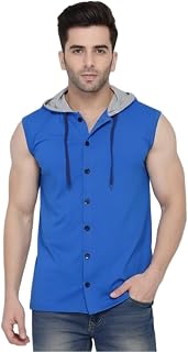 Menkovy Men's Cotton Sleeveless Solid Tshirt with Hoodie Price In India