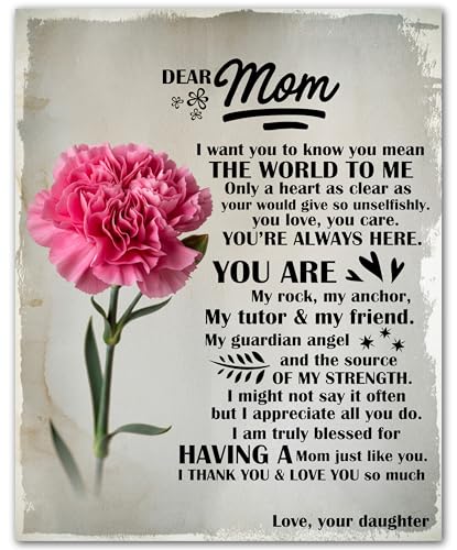 Dear Mom Floral Tribute - Heartfelt Mother Poem Wall Art - Gifts for Mom from Daughter Meaningful - Mothers Day Quotes Print - Sentimental Poster Decor for Home Bedroom Office - 8x10 Inch Unframed