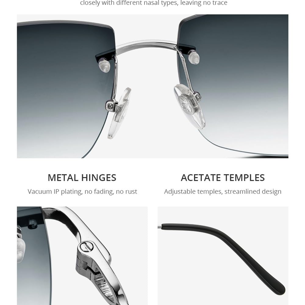 CLMJHG Trendige randlose Sonnenbrille für Herren, rahmenlose, übergroße Luxus-Sonnenbrille für Damen mit Verlaufsglas