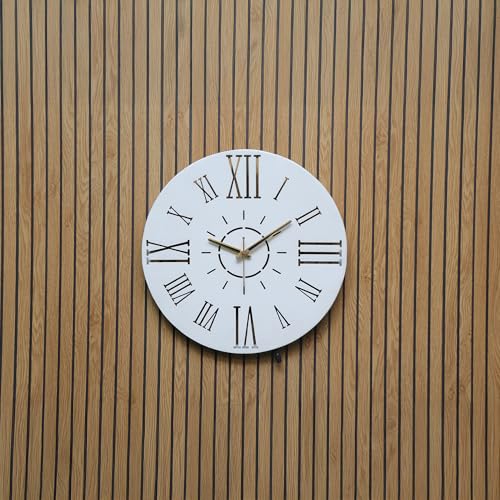 Image of METSY Metal Laser Cut Numerical Analogue Art WallClock White for Home and Office | Metal Wall Art | Wall Decor Items (Analogue Round Wall Clock)