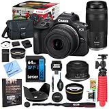 Canon EOS R100 Mirrorless Camera Double Zoom 2 Lens Kit RF-S 18-45mm and RF 75-300mm 6052C111 Bundle with Double Battery, Memory Card, Deluxe Case and Mini Tripod & Accessories