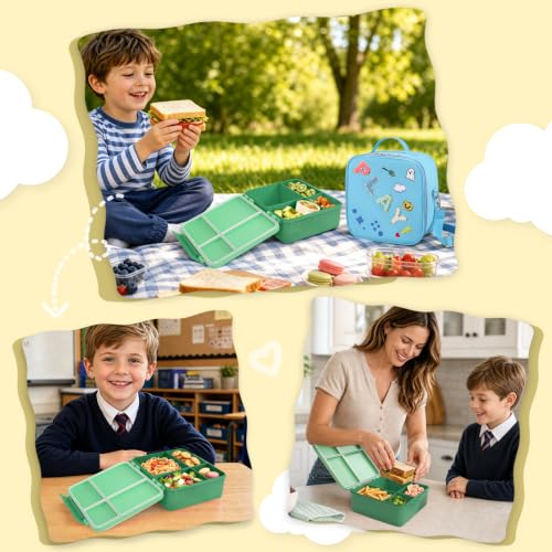 Image of Kids Lunch Box with Lunch Bag Bento (Green)