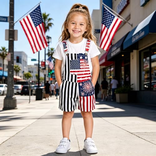 Short fille bretelles réglables imprimé USA résolvant le problème de taille pour enfants - 2