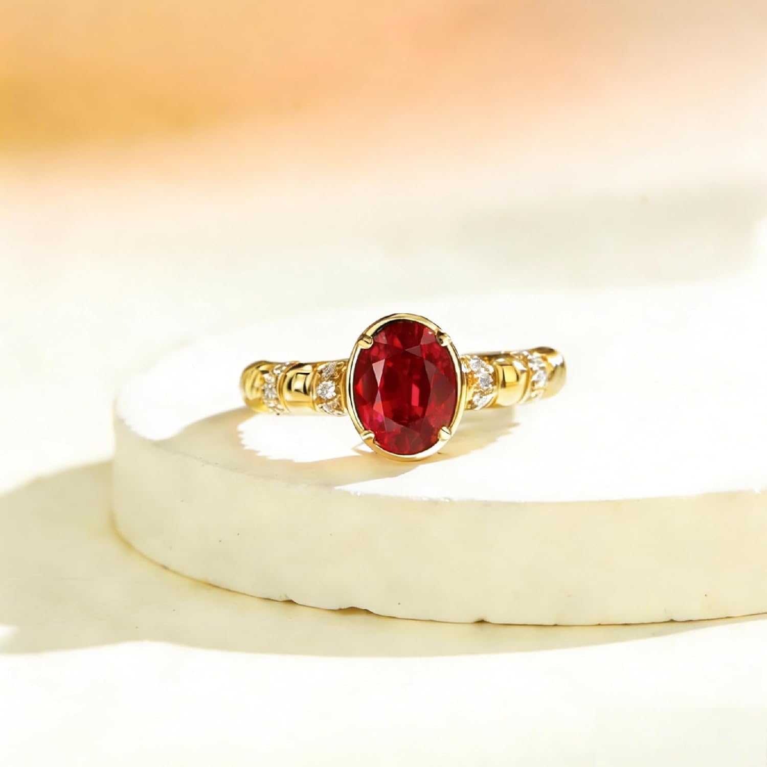 Lab-Grown Ruby Ring for Women – 1.5ct Pigeon’s Blood Red Ruby with Moissanite Accents, 18K Gold Plated 925 Sterling Silver Anniversary Promise Jewelry Gift