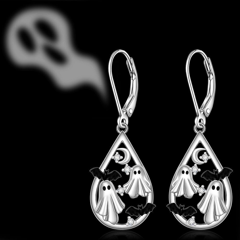 Halloween Earrings Bat Ghost Earrings for Women Sterling Silver Spooky Halloween Ghost Dangle Drop Bat Moon Earring Horror Holiday Jewelry Thanksgiving Gifts - Image 8