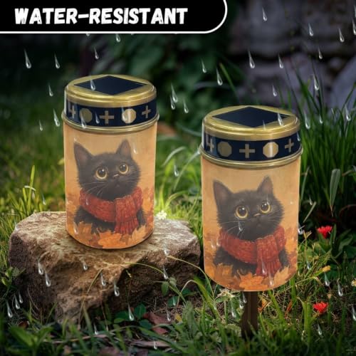 Image of Poceacles Solar Lights Outdoor Waterproof Cemetery Solar Outdoor Candle Grave Decoration Votive Candles Blessed Lights for Loss of Loves One, Black Cat Autumn Leaf, Set of 4