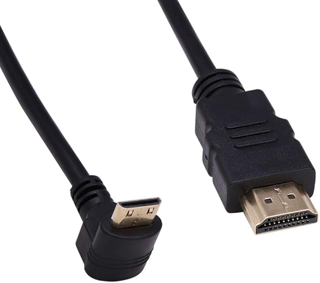 Mini HDMI to HDMI Cable High Speed with Ethernet Type C 90 degrees bend to Type A Support 3D & 4K for Digital Cameras/Camcorders, MP3 players, HDTVs and other HDMI Devices 2in/0.6M
