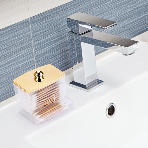 Image of Tbestmax Qtip Holder Dispenser Clear Bathroom Organizer Accessories Decor for Storage-Qtips Cotton Ball Holder - Gold