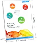 BlueValley Porte-signaux acryliques clairs - 8.5x11" Support d'affichage en papier inclinable pour bureau, support acrylique pour affichage Show Fairs Flyer Brochure, affiche de document d'exposition, cadre photo, table de restauration Menu-paquet de 6