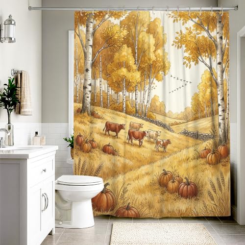 Rideau de douche extra long contre les éclaboussures automne jaune - 3
