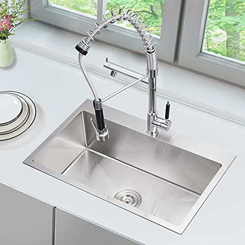 Menatt 28 Inch Drop-In Kitchen Sink, 304 Stainless Steel Topmount Handmade Kitchen Sink, Single Bowl Workstation Sink With Drain Kit (Brushed), 28"X18"X9" #TOP1