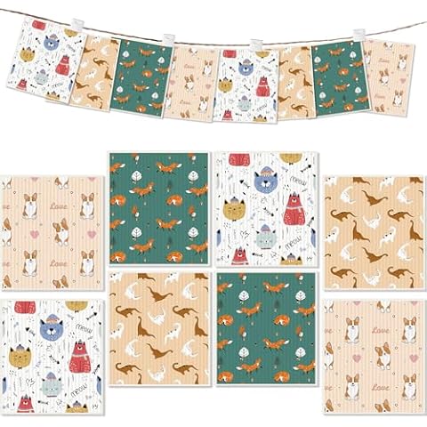 artgeeker 8 Pack Swedish Dishcloths for Kitchen - Reusable Paper Towels, Super Absorbent Swedish Dish Cloths with Clips, No Odor, Biodegradable, Non-Scratch (Animal Style) Cover