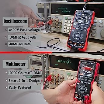 702S 2-in-1-Handheld-Digital-Oszilloskop-Multimeter für Kraftfahrzeuge, einkanalig, 10 MHz Bandbreite, 64 kByte Aufzeichnungslänge, 48 MSa/s hohe Abtastrate, Ampere-Ohm-Voltmeter-Tester, Spannungs-/St