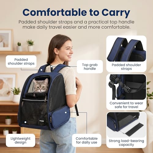 Cat Backpack，Expandable Cat Carrier Backpack, Dog Backpack Carrier and Pet Carrier Backpack, Suitable for Cats, Dogs Kitten or Small Dogs, Travel Friendly Puppy Cats Bag (Blue) by petdiwoo - Used condition - Image 6