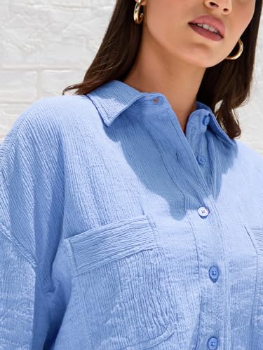 Image of Styli Women Drop Shoulder Crepe Oversized Shirt | Stylish Casual Shirt for Women | Comfortable Tops | Perfect for Office, Travel & Daily Outfits
