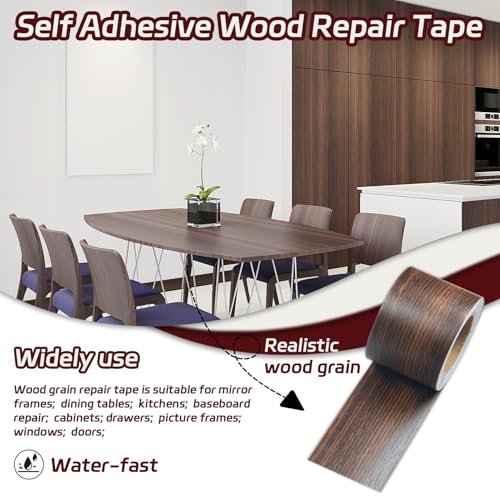Image of Self-Adhesive Wood Repair Tape, 2 Inch X 32 Ft Red Wood Grain Tape for Furniture, Floors, Doors, Cabinets, Windows and Home Decoration 1 Roll