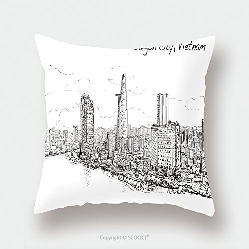 Custom Satin Pillowcase Protector Sketch Cityscape Of Saigon City Ho Chi Mihn Vietnam Show Skyline And Building Illustration 557712157 Pillow Case Covers Decorative