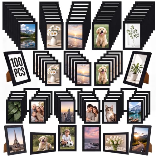 SiliFine 100 Pcs Picture Frame Bulk 5 x 7 Inch Simple Wooden Black Multi Photo Frames Wall Mounting Photo Frame for Wall or Tabletop Display Photos by SiliFine - Used condition - US$89.86