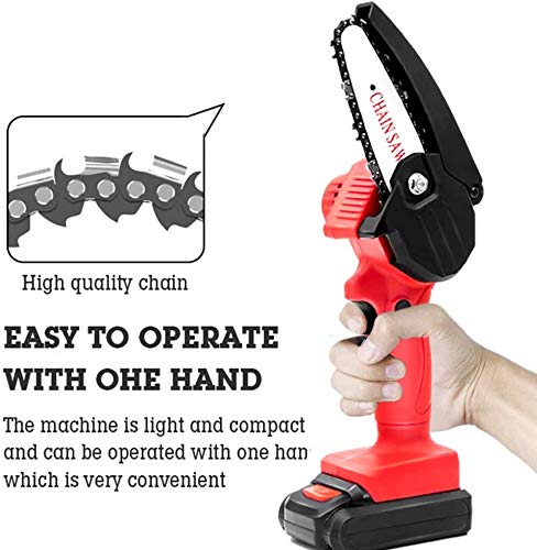 MKSENSE Mini Chainsaw, 4-Inch Electric Chainsaw Handheld Mini Pruning Shears Chainsaw for Tree Trimming Wood Cutting, Charger Included (Red,1 Battery and Box)