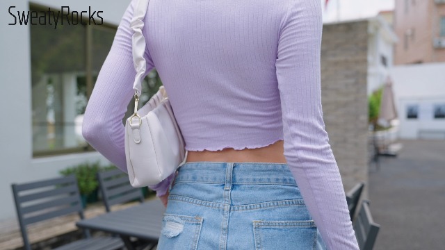 SweatyRocks Women's Long Sleeve Crop Top Ribbed Knit Lettuce Trim