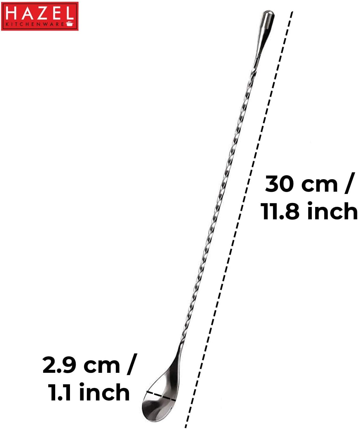 HAZEL Satinless Steel Tear Drop Bar Spoon | Tear Drop Twisted Design Bar Stirrer, Set of 6
