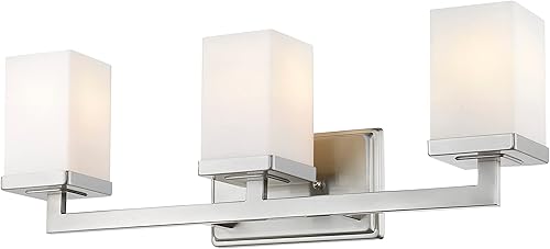 Miniatura 6 de Z-Lite Luz de tocador de tres luces Tidal de 1900-3V, marco de metal, acabado de níquel cepillado y pantalla de ópalo mate de material de vidrio