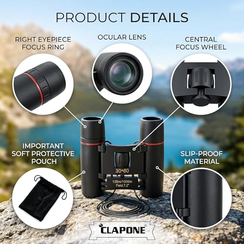 Image of Binoculars for Adults & Kids, HD High Power Mini Folding Telescope, Wide Field View 126m /1000m, Lightweight Portable for Travel, Bird Watching, Sports & Outdoor Use (Mini Binoculars 30X60)