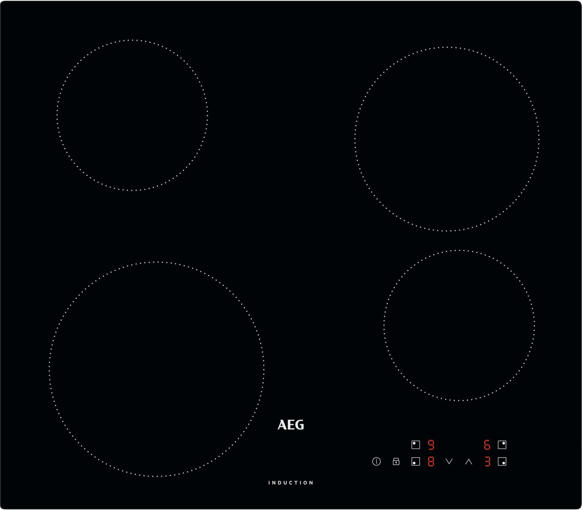 AEG 3000 Series Induction Full Hob, IBX64200CB, 4 Cooking Zones, 49cm, Touch Control, Precise Heat Control, Booster Function, Key Lock, Black