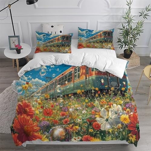 Housse de couette train en microfibre douce et confortable, parure de lit imprimée premium - 6
