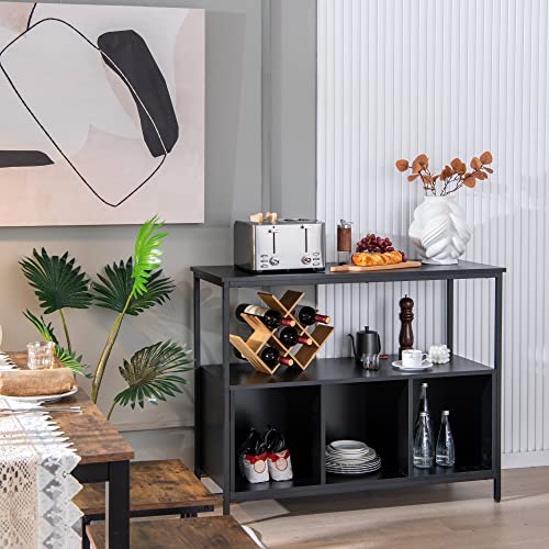 Loko Buffet Cabinet With Open Shelves, Freestanding Kitchen Cabinet With 3-Cube Compartments, Coffee Bar Credenza Sideboard Cabinet, 43.5 X 17 X 35 Inches (Black) #TOP1