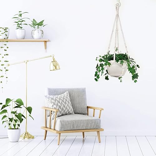 Miniatura 2 de Colgador de macramé para plantas (paquete de 4) + 2 bandejas de madera