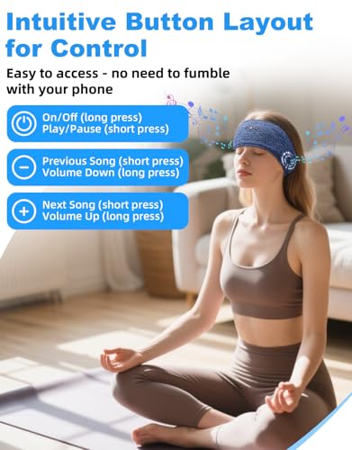 Mixiba 2-Pack Adjustable Sleeping Headphones, Hook-and-Loop Headband Headphones for Side Sleepers, Wireless Bluetooth Headband with Thin Speakers for Running, Sports, Travel, Workout - Blue&Gray — view 5
