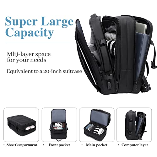 Travel-Laptop-Backpack-Extra-Large-25-40L-Expandable-Carry-On-Backpack-for-Women-Men-with-USB-Charging-Port-Water-Resistant-Luggage-Computer-Backpacks-Bag-Fits-173-Inch-Laptop-and-Notebook-Black