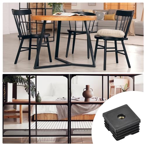 Image of uxcell 10Pcs Inserts for Square Tubes with M8-1.25mm Thread, for 1.57 inchx1.57 inch OD Square Tube, Black Plastic Plug Caster Insert Chair End Caps Furniture