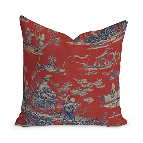 Aroggeld Thibaut Cheng Toile Dynasty Red Cushion Cover Chinoiserie Pillow Double Side Farmhouse Accent Home Decorative Toss For Living Room Sofa Housewarming Birthday Gift Linen 18Inch, White #TOP6