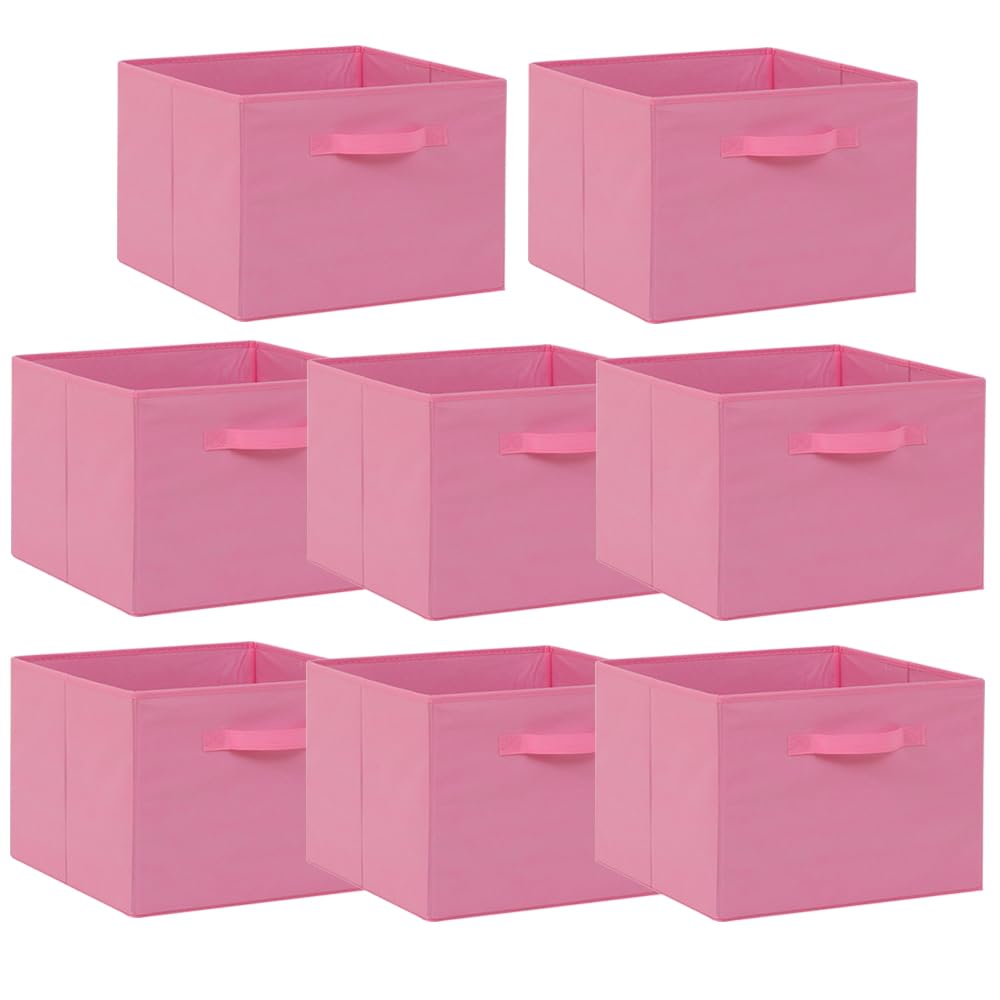 Foldable Storage Cubes Boxes with Handle for Home Organization, Fabric Wardrobe Storage Box Organizer Basket Bins for Clothes Toys Towels, Collapsible&Durable (8, Pink 33x38x33cm)