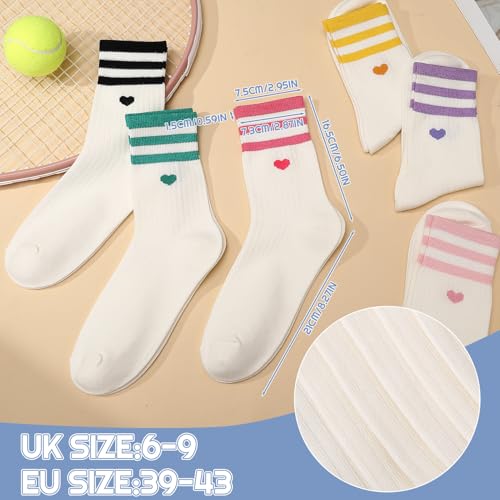 Image of Jspupifip Heart Socks 6 Pairs Crew Athletic Cotton Women Striped Socks with Retro Stripes Hearts