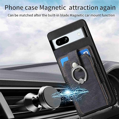Google Pixel 7A Case Pixel 7A Phone Case Wallet Shockproof Bumper with Ring Holder Card Slots PU Leather Cover Car Mount Kickstand Anti-Drop Shell for Google 7A, Black - Image 4