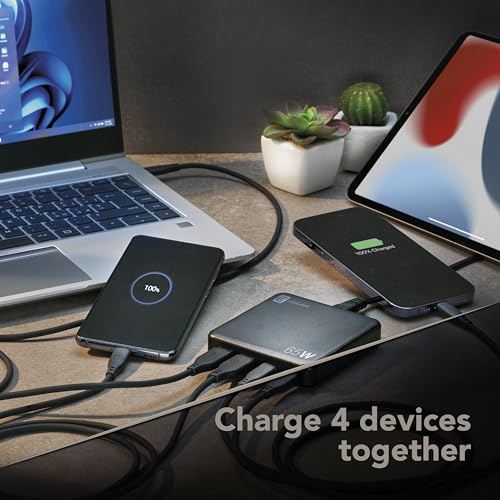 cellularline - MULTIPOWER DESK 65W - Caricabatterie da Rete 4 Porte GaN 65W - Output Totale 65W - 2 Porte USB da 18W, 1 porta USB-C da 18W e 1 Porta USB-C da 65W - Ideale per Smartphone Tablet Laptop - 3
