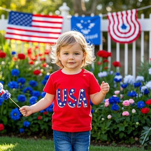 Image of Boys 4th of July Shirts-Toddler Girls Patriotic American Flag Tees Kids Memorial Day USA T-Shirts 2-7T