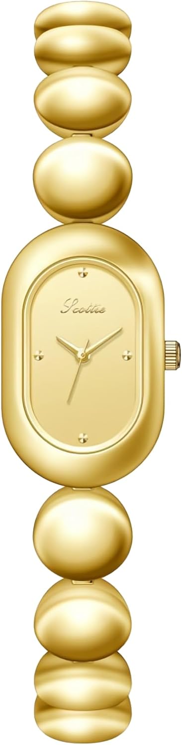 Gosasa Vintage Dainty Women’s Quartz Bracelet Watch – Luxury Minimalist Oval Gold Dial Slim Elegant Dress Ladies Diamond Wristwatch Waterproof